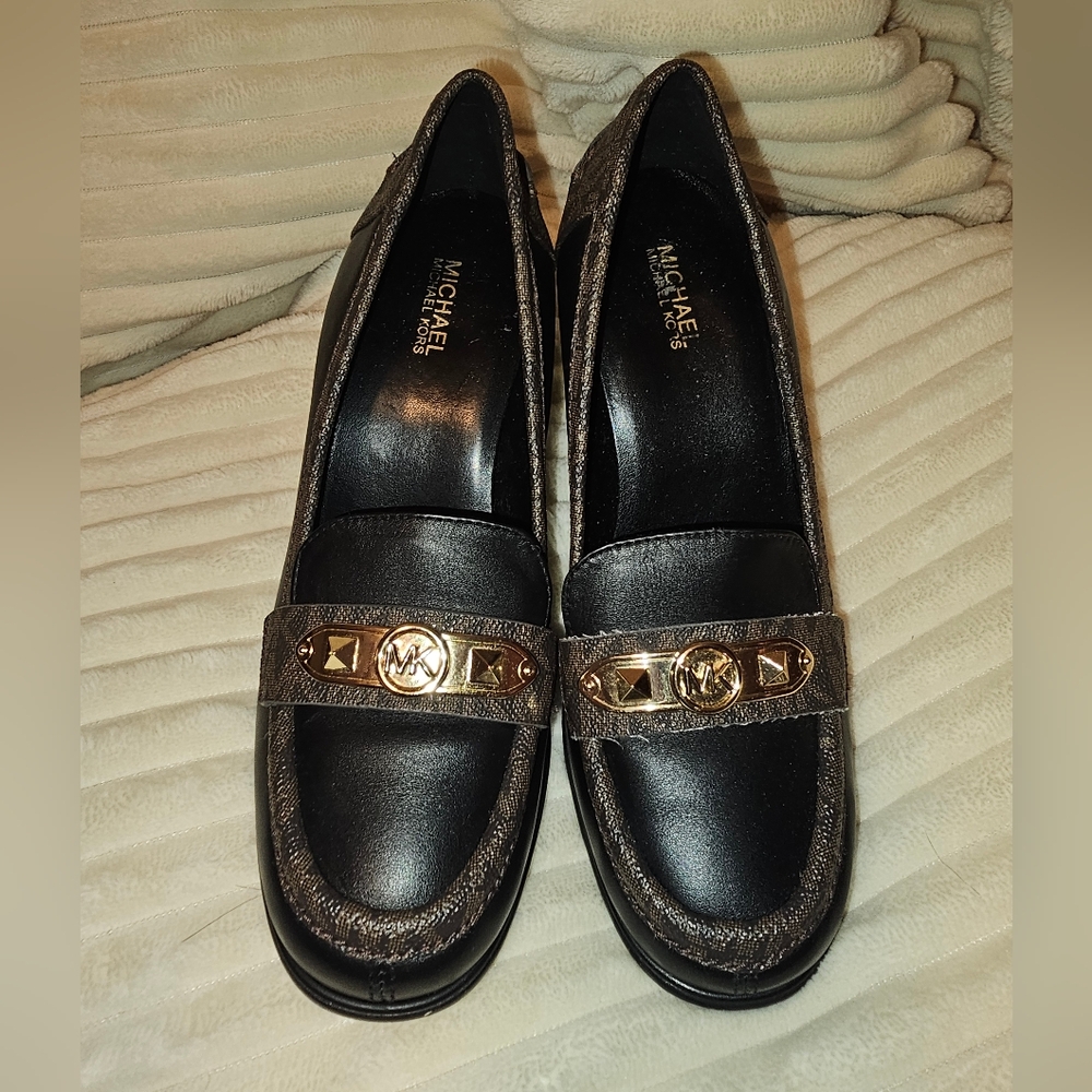 Michael Kors Black Loafers with Gold Accents
